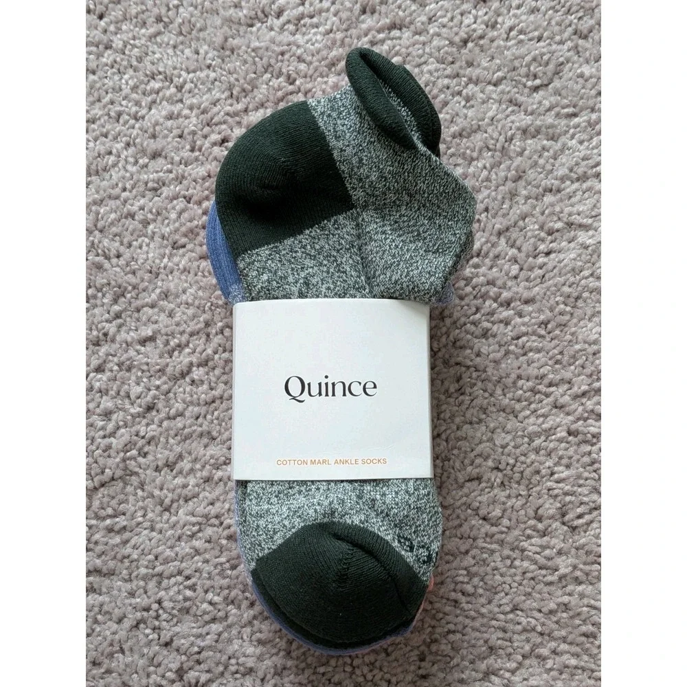 Quince Everyday Cotton Colorblock Marl Ankle Socks 4-pack Medium Pink/Blue NWT